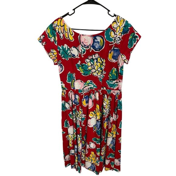 Periwinkle Women's 14 Red Fit & Flare Maxi Floral Dress Short Sleeve Button Top - Picture 5 of 5